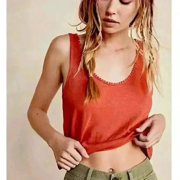 Free People Tops - 🆕 NWT Free People Back to Basics Rust Orange Embroidered Tank Sz S